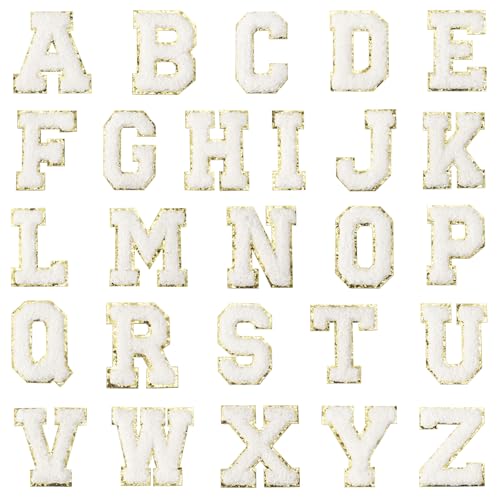 QUARKZMAN 52 Stück Buchstaben Aufkleber, Patches zum Aufbügeln, A-Z Alphabet Buchstaben Zum Aufbügeln Selbstklebende Patches Sticker für DIY Jeans Rucksäcke Kleidung Taschen, Weiß von QUARKZMAN