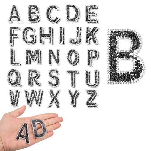 QUARKZMAN 52 Stück Perlen Strass Bügelbuchstaben, A-Z Selbstklebende Glitzernde Strass Alphabet Buchstaben Aufkleber Applikationen für DIY Jacken Hüte Kleidung Rucksäcke, Schwarz QUARKZMAN 52 Stück Perlen Strass Bügelbuchstaben, A-Z Selbstklebende Glitzernde Strass Alphabet Buchstaben Aufkleber Applikationen für DIY Jacken Hüte Kleidung Rucksäcke, Schwarz von QUARKZMAN