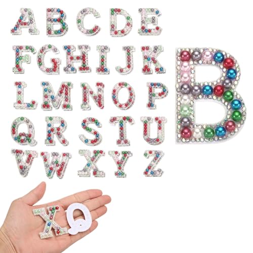 QUARKZMAN 52 Stück Strass-Bügelbuchstaben, A-Z Selbstklebende Glitzernde Strass-Alphabet-Buchstaben-Aufkleber-Applikationen für DIY-Jacken, Hüte, Kleidung, Rucksäcke, Bunt von QUARKZMAN