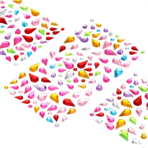 QUARKZMAN 535 Stück Edelstein-Aufkleber für Basteln, 5 Blatt Selbstklebende Edelstein-Bling-Tropfen Strass-Aufkleber, Kristall-Bastel-Schmuck-Aufkleber, Mehrfarbig von QUARKZMAN