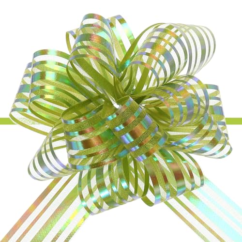 QUARKZMAN 5Stk 4" Große Organza Zugschleife Metallisch Chiffon Geschenk Verpackung Schleifen Band Rasen Grün für Hochzeitsgeschenke Körbe Weihnachten von QUARKZMAN