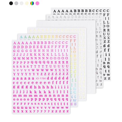 QUARKZMAN 6 Blatt 3D Nagelsticker mit Englischen Buchstaben A-Z, Selbstklebende Nail Art Sticker, Nagel Aufkleber, Nageldesign Zubehör, Handyhüllen DIY Dekorationen (6 Farben) von QUARKZMAN