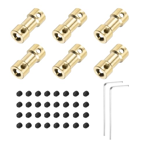 QUARKZMAN 6 Stück 2,3 mm bis 5 mm Messingwellenkupplung mit Schrauben und Sechskantschlüssel Flexibler Motorwellenkuppler für Autoreifenwellenmotor von QUARKZMAN