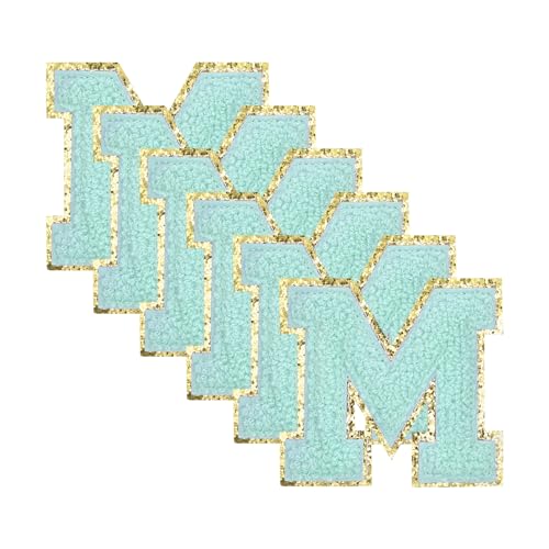QUARKZMAN 6 Stück Glitzer Buchstaben Aufnäher 8,4 cm / 3,3" Chenille Bügelbilder Applikationen für Kleidung, Hüte, Jeans, Schuhe, Taschen (Blau, M) von QUARKZMAN