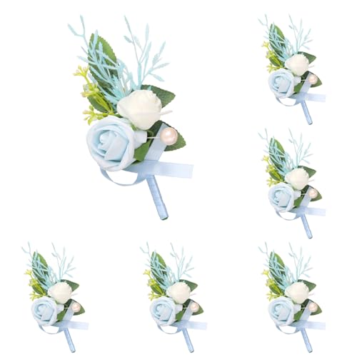 QUARKZMAN 6 Stück Hellblaue Anstecksträuße für Männer, Künstliche Blumenstecker Taschenanstecker mit Anstecknadeln für Hochzeit Braut Bräutigam Zeremonie Jubiläum Formelle Party QUARKZMAN 6 Stück Hellblaue Anstecksträuße für Männer, Künstliche Blumenstecker Taschenanstecker mit Anstecknadeln für Hochzeit Braut Bräutigam Zeremonie Jubiläum Formelle Party von QUARKZMAN