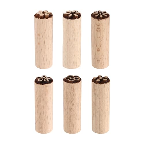 QUARKZMAN 6 Stück Holzstempel rundes Lebensmittelstempel 0,6" Durchmesser 2" Länge Holzdruckstempel-Set mit verschiedenen Blumenmustern für Kekse, Kuchen und Desserts von QUARKZMAN