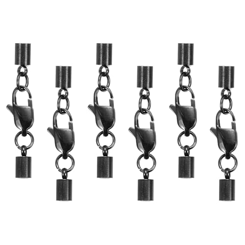 QUARKZMAN 6 Stück Hummerklaue-Verschluss mit Kordel-Endkappen, 3 mm ID Edelstahl-Halskette Kordel-Enden, Leder-Faltverschluss-Verbinder für Armband DIY Schmuckherstellung, Schwarz (Stil 1) von QUARKZMAN