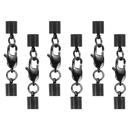 QUARKZMAN 6 Stück Hummerklaue Verschluss mit Kordel Endkappen, 5mm ID Edelstahl Halskette Enden, Leder Faltverschluss Verbinder für Armband DIY Schmuckherstellung, Schwarz (Stil 1) von QUARKZMAN