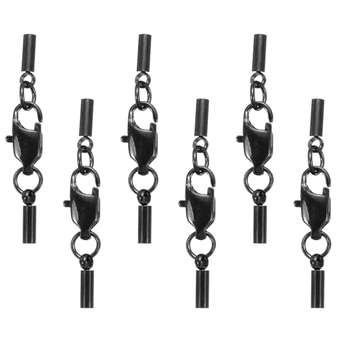 QUARKZMAN 6 Stück Hummerklaue Verschluss mit Kordelendenkappen, 1,5 mm ID Edelstahl Halskette Kordelenden, Leder Faltverschluss Verbinder für Armband DIY Schmuckherstellung, Schwarz (Stil 1) von QUARKZMAN
