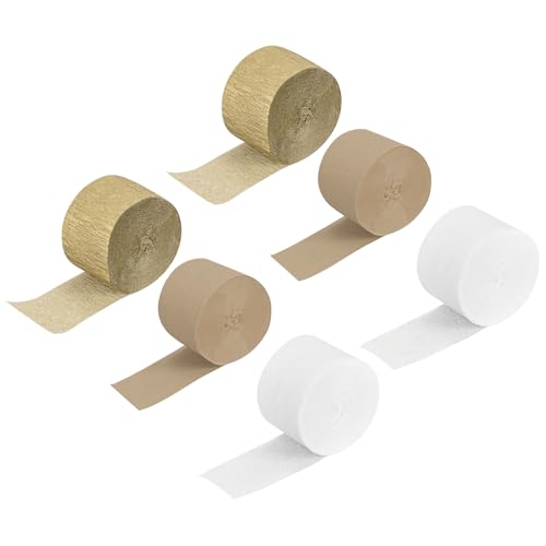QUARKZMAN 6 Stück Krepppapier Farbmischung, 250m x 5cm Floristen Krepp Papier Bunt für Handwerke, Party, Schulpapier, Blumen DIY (Beige, Grau, Gold) von QUARKZMAN