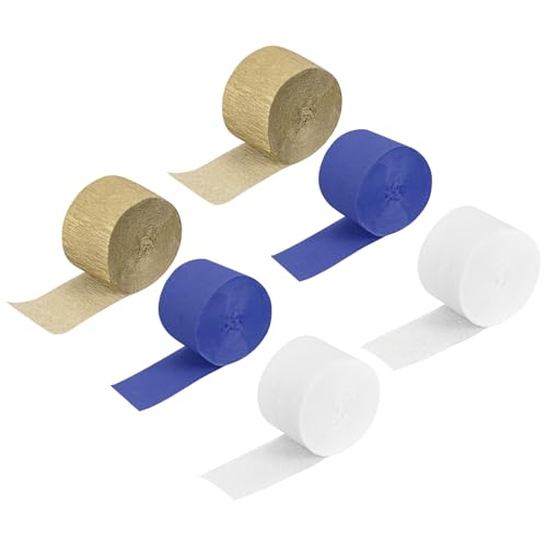 QUARKZMAN 6 Stück Krepppapier Farbmischung, 250m x 5cm Floristen Krepp Papier Bunt für Handwerke, Party, Schulpapier, Blumen DIY (Beige, Marineblau, Gold) von QUARKZMAN