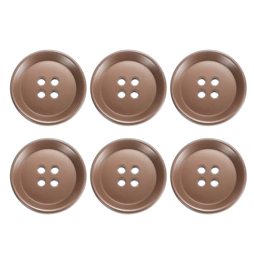 QUARKZMAN 6 Stück Bunte Knöpfe, 25mm 4 Löcher Harzknöpfe zum Annähen, Bastelknöpfe Runde Ersatzknöpfe Buttons für Nähen Mantel Hemden Kleidung DIY Handwerk Dekoration, Braun von QUARKZMAN