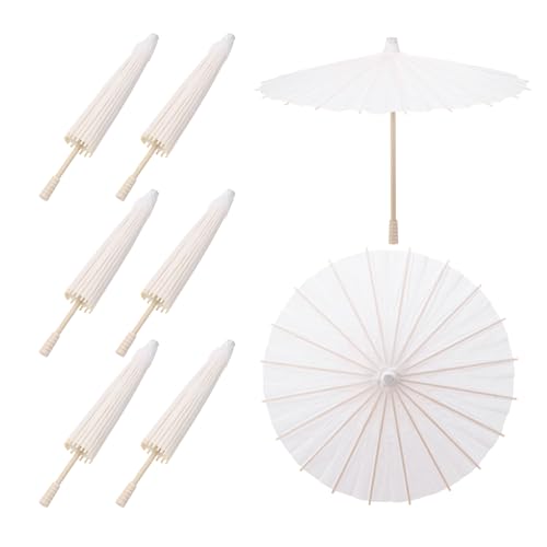 QUARKZMAN 6 Stück Papierregenschirme, 30 cm Papier-Parasol-Schirm DIY Ölpapiermalerei-Schirme für Fotografie-Requisiten Handwerk Party Hochzeitsdekoration, Weiß von QUARKZMAN