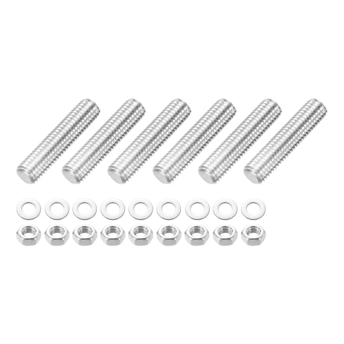 QUARKZMAN 6 Stück Vollgewindestange M12 x 50mm 201 Edelstahl Rechtsgewinde Stangen Mit Muttern Und Unterlegscheiben Vollgewindestange Für Klemmen, Aufhänger Und U-Bolzen von QUARKZMAN
