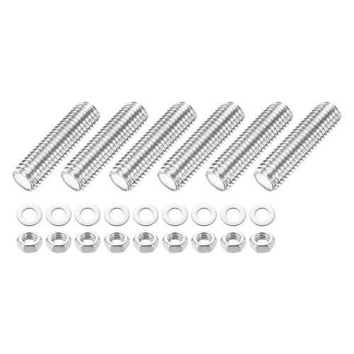 QUARKZMAN 6 Stück Vollgewindestange M14 x 50mm 201 Edelstahl Rechtsgewinde Stangen Mit Muttern Und Unterlegscheiben Vollgewindestange Für Klemmen, Aufhänger Und U-Bolzen von QUARKZMAN