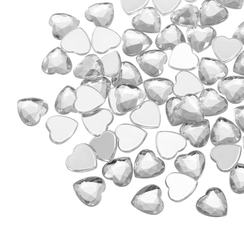 QUARKZMAN 60 Stk Acryl Herz Strasssteine 12mm Flachrückig Plastik Edelsteine Schmuck Aufkleber Für Basteln Perlen Gesichtsbemalung Kostüm Schmuckherstellung Transparent Weiß von QUARKZMAN
