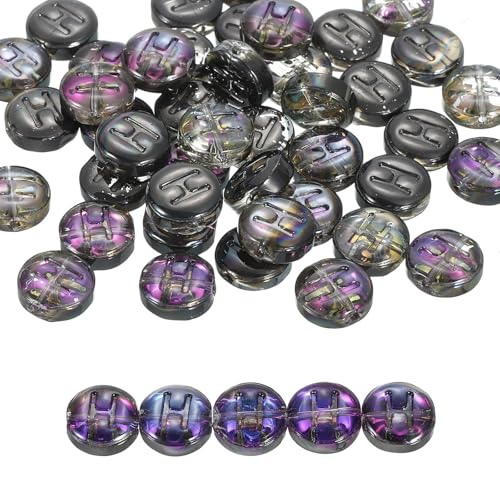 QUARKZMAN 60 Stück Buchstabenperlen für Armbänder, 10mm Runde Buchstaben H Perlen zum Auffädeln Glasperlen für Armbänder Selber Machen Halskette Ohrring Schmuckherstellung, Schwarz Lila QUARKZMAN 60 Stück Buchstabenperlen für Armbänder, 10mm Runde Buchstaben H Perlen zum Auffädeln Glasperlen für Armbänder Selber Machen Halskette Ohrring Schmuckherstellung, Schwarz Lila von QUARKZMAN