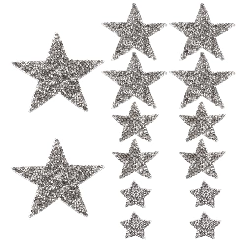 QUARKZMAN 60 Stück Sterne Patches zum Aufbügeln, 2/4/6/8cm Flicken zum Aufbügeln,Bestickte Aufnäher Bügelflicken für Hut Jacke Jeans Rucksäcke DIY Dekoration(Grau) von QUARKZMAN