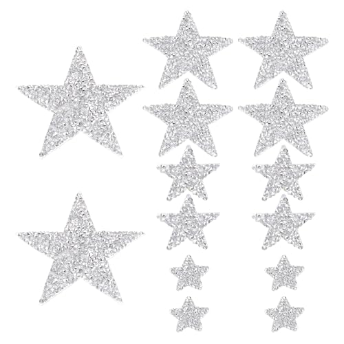 QUARKZMAN 60 Stück Sterne Patches zum Aufbügeln, 2/4/6/8cm Flicken zum Aufbügeln,Bestickte Aufnäher Bügelflicken für Hut Jacke Jeans Rucksäcke DIY Dekoration(Silber) von QUARKZMAN