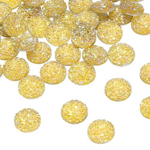 QUARKZMAN 60 Stück Strass-Flatback-Verzierungen Faux Druzy Kristalldiamanten Runde Harzbesätze Perlen Edelsteine für die Schmuckherstellung Anhänger DIY Bastelzubehör, Golden von QUARKZMAN