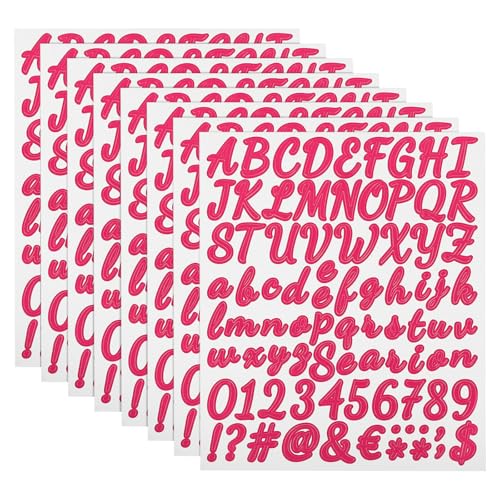 QUARKZMAN 672 Stück 8 Blätter Buchstaben aufkleber, Selbstklebende Nummern Klebebuchstaben Vinyl Wasserdichte für Schriftzug aufkleber Wunschtext Adressnummer DIY Scrapbooking,Fuchsia von QUARKZMAN