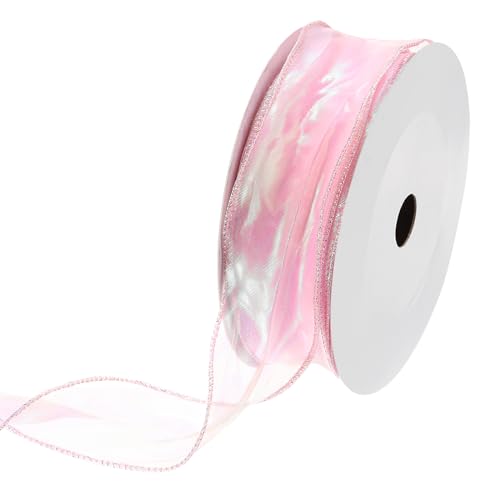 QUARKZMAN 6cm Breit Glitzernd Durchsichtig mit Draht Organza Band Pastell Chiffon Bänder 46m Rosa für Geschenk Verpackung Blumenstrauß Hochzeit Torte Schleifen von QUARKZMAN