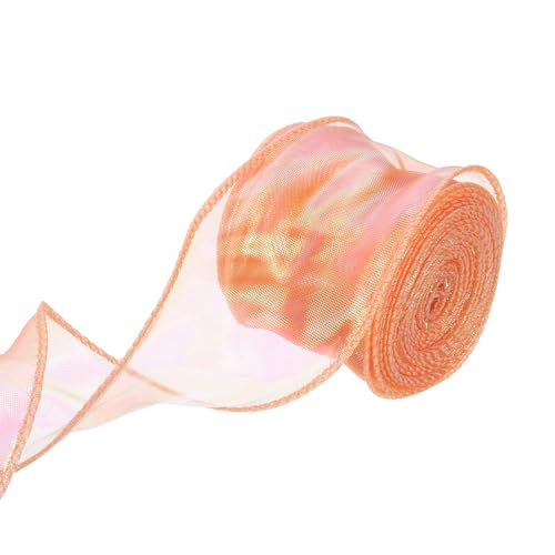 QUARKZMAN 6cm Breites Glitzerndes Durchsichtiges Verdrahtetes Organza-Band Pastell Chiffon-Bänder 9m Orange zum Geschenke Verpacken, Blumensträuße, Hochzeitstorten-Schleifen von QUARKZMAN