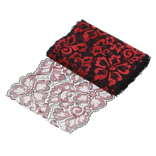 QUARKZMAN 7,1 Zoll breites 5 Yard Spitzenband mit floralem Muster, Schwarz+Rot Spitzenborte zum Nähen, Basteln und DIY, Geschenkverpackung, Hochzeitsdekoration von QUARKZMAN