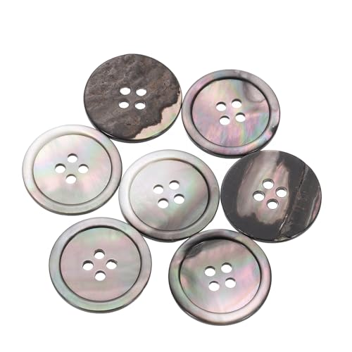 QUARKZMAN 7 Stück Natürliche Muschelknöpfe, 4-Loch Perlmuttknöpfe 23mm Nähknöpfe Nähhandwerk Knöpfe für Hemd Nähen DIY Handwerk Dekoration, Schwarz/Silber von QUARKZMAN
