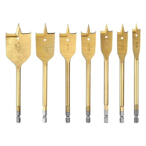 QUARKZMAN 7-teiliges Spatenbohrer-Paddel-Flachbohrer-Set aus Holz mit Schnellwechsel-1/4-Zoll-Sechskantschaft für Holzverarbeitung Glasfaser, Goldton QUARKZMAN 7-teiliges Spatenbohrer-Paddel-Flachbohrer-Set aus Holz mit Schnellwechsel-1/4-Zoll-Sechskantschaft für Holzverarbeitung Glasfaser, Goldton von QUARKZMAN