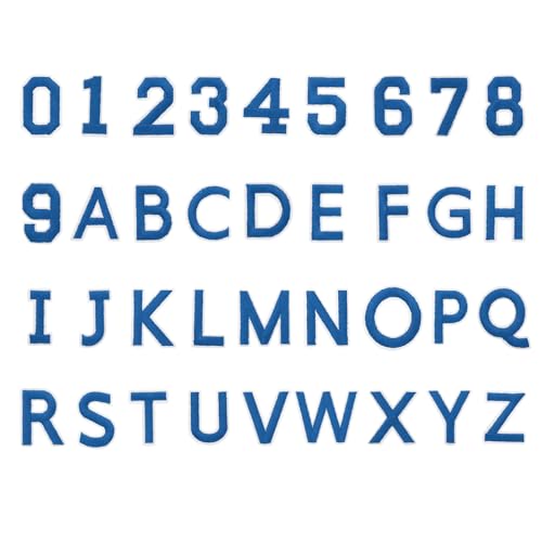 QUARKZMAN 72 Stück Bügelbuchstaben und zahlen, 1,5 Zoll A-Z Buchstaben Patches und 0-9 Zahlen Patches für Kleidung Blaue Bügelzahlen Kleine gestickte Aufnäher für Jacken Kleidung Socken DIY von QUARKZMAN