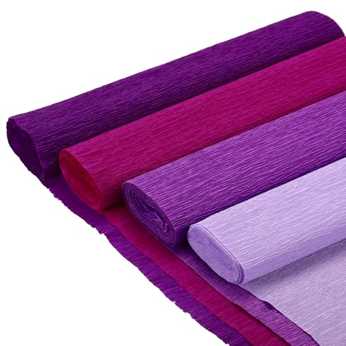 QUARKZMAN 8 Stück 4 Farben Krepppapier, 25cm x 2.5m Floristen Krepp Papier Bunt für Handwerke, Party, Schulpapier, Blumen DIY (Hellviolett, Dunkelviolett, Violett, Rosenrot) von QUARKZMAN