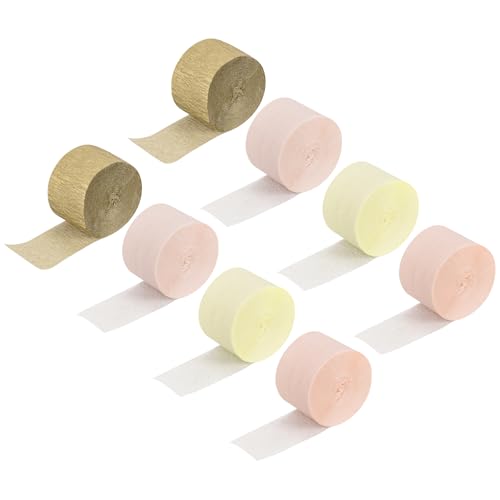 QUARKZMAN 8 Stück Krepppapier Farbmischung, 250m x 5cm Floristen Krepp Papier Bunt für Handwerke, Party, Schulpapier, Blumen DIY (Champagner, Beige, Hellorange, Dunkelgold) von QUARKZMAN