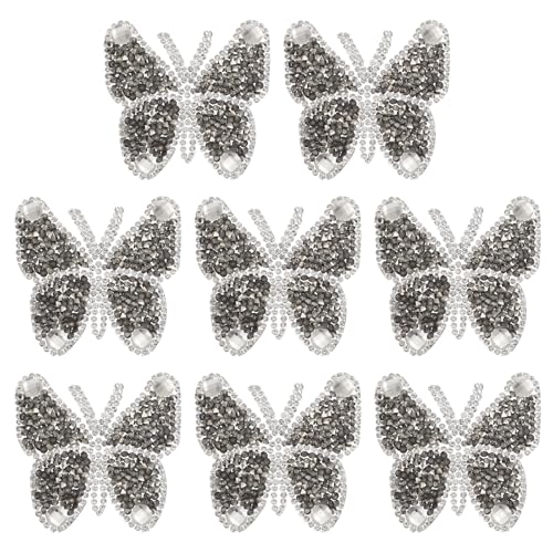 QUARKZMAN 8 Stück Schmetterling Strass Patches Schmetterling Aufbügeln Strass Applikationen Patches für Kleidung Reparatur Dekoration, 6x6cm, Grau von QUARKZMAN
