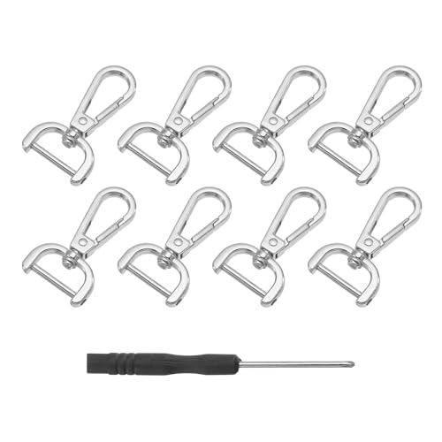 QUARKZMAN 8 Stück Karabiner Schlüsselanhänger Schwenk Karabinerhaken, 20mm D Ring Abnehmbarer Schnapphaken Metall Karabinerhaken mit Schraubendreher für Geldbörse DIY Handwerk, Silber von QUARKZMAN