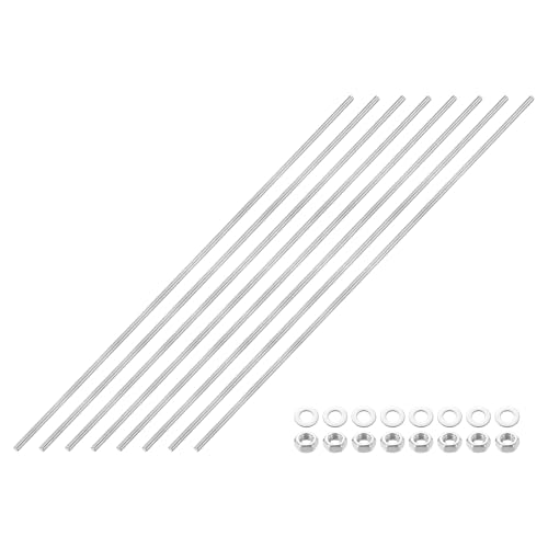 QUARKZMAN 8 Stück Vollgewindestange, M5 x 400mm 201 Edelstahl Rechtsgewinde Stangen Mit Muttern Und Unterlegscheiben Vollgewindestange Für Klemmen, Aufhänger Und U-Bolzen von QUARKZMAN