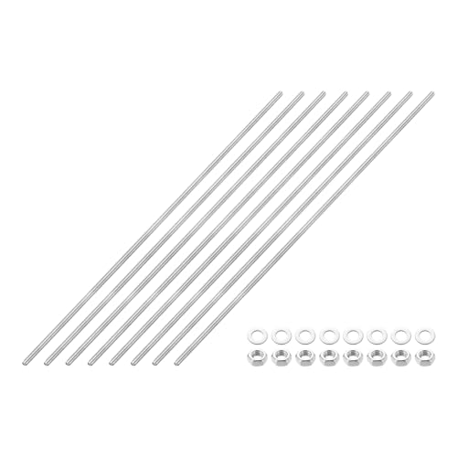 QUARKZMAN 8 Stück Vollgewindestange M3 x 200mm 201 Edelstahl Rechtsgewinde Stangen Mit Muttern Und Unterlegscheiben Vollgewindestange Für Klemmen, Aufhänger Und U-Bolzen von QUARKZMAN