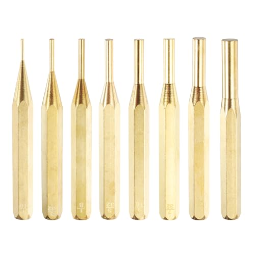 QUARKZMAN 8-teiliges Messing-Punzenset 1/16" 3/32" 1/8" 5/32" 3/16" 7/32" 1/4" 5/16" Nicht-metallischer Antriebsstift-Punzen Ausrichtungspunzen für Uhrenreparatur, Schmuck und Handwerk von QUARKZMAN