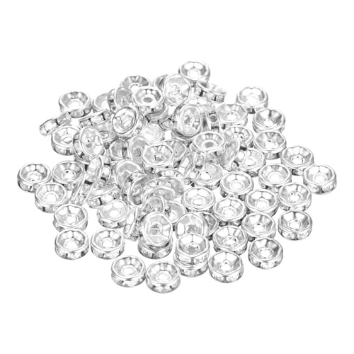QUARKZMAN 80 Stück Rondelle Spacer Perlen, 8mm Rhinestone Spacer Perlen versilberte Kristall Perlen Abstandshalter für DIY Schmuckherstellung Halsketten Armbänder Anhänger, Silber von QUARKZMAN