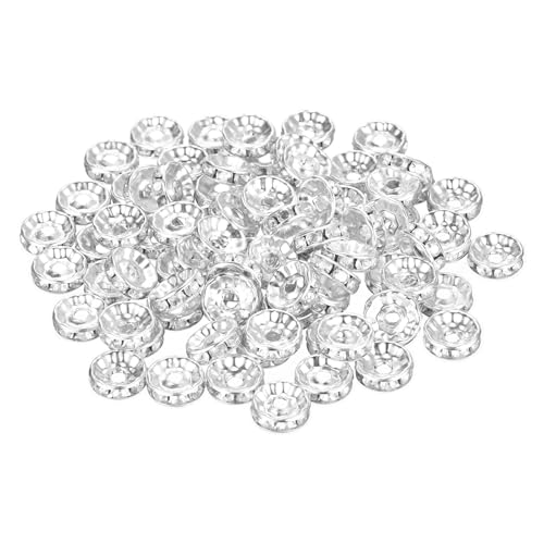 QUARKZMAN 80 Stück Zwischenperlen Rondelle Spacer Perlen zum Auffädeln, 10mm Strass Schmuckperlen Abstandsperlen Glasperlen für Armbänder DIY Schmuckherstellung Halsketten, Silber von QUARKZMAN