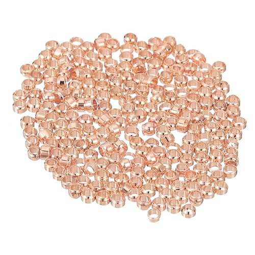 QUARKZMAN 800 Stück Runde Quetschperlen, Quetschperlen Verschluss 2 mm Messing Abstandhalter Lose Perlen Tube Crimp Perlen Abstandsperlen für Schmuckherstellung Basteln, Roségold von QUARKZMAN