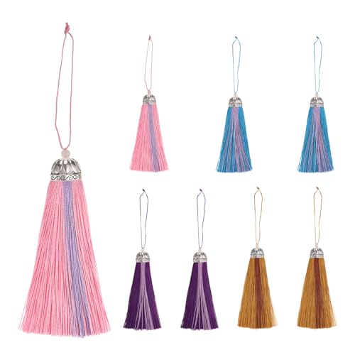 QUARKZMAN 8Stk 9.8" Seidige Doppelte Farbe Quasten Handgemachte Weiche Zahnseide Bastel Quasten mit Schlaufe Quaste für Lesezeichen Schmuck Herstellung Souvenir (4 Farbe Mehrfarbig) von QUARKZMAN