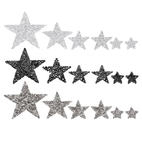 QUARKZMAN 90 Stück Sterne Patches zum Aufbügeln, 2/4/6/8cm Flicken zum Aufbügeln,Bestickte Aufnäher Bügelflicken für Hut Jacke Jeans Rucksäcke DIY Dekoration(Schwarz, Silber, Grau) von QUARKZMAN