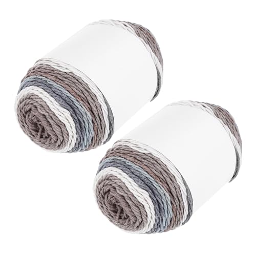QUARKZMAN Acrylgarn zum Häkeln, 422 Yard 5-fädiges buntes weiches Häkelgarn Baumwollkuchen-Garn für DIY-Strickhandwerk Decken (2 Packx100g, Beige, Braun, Grau) von QUARKZMAN