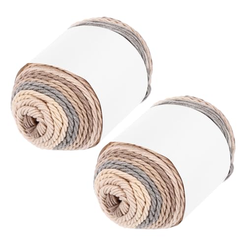 QUARKZMAN Acrylgarn zum Häkeln, 422 Yard 5-fädiges buntes weiches Häkelgarn Baumwollkuchen-Garn für DIY-Strickhandwerk Decken (2 Packx100g, Grau, Braun, Beige) von QUARKZMAN
