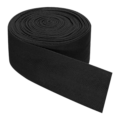QUARKZMAN Baumwollband, 1 Stück 11 Yard x 50mm - Baumwollstoffband, Rolle Herringbone-Band für Kleidung, Accessoires, Taschen (Schwarz) von QUARKZMAN