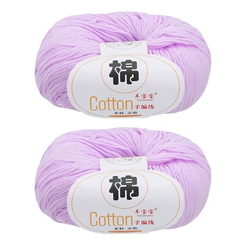 QUARKZMAN Baumwollgarn, 100% Baumwoll-Chunky-Garn zum Handstricken, Deckengarn zum Häkeln, 2 Pakete à 100g/3,53oz (pro Knäuel 50g/137yards)/Helllila von QUARKZMAN