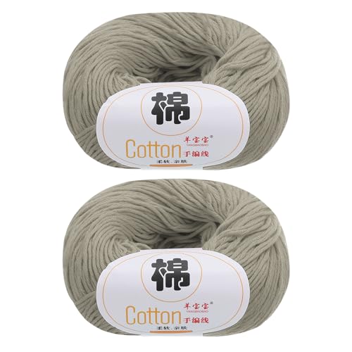 QUARKZMAN Baumwollgarn, 100% Baumwoll-Chunky-Garn zum Handstricken, Deckengarn zum Häkeln, 2 Pakete à 100g/3,53oz (pro Knäuel 50g/137yards)/Khaki von QUARKZMAN