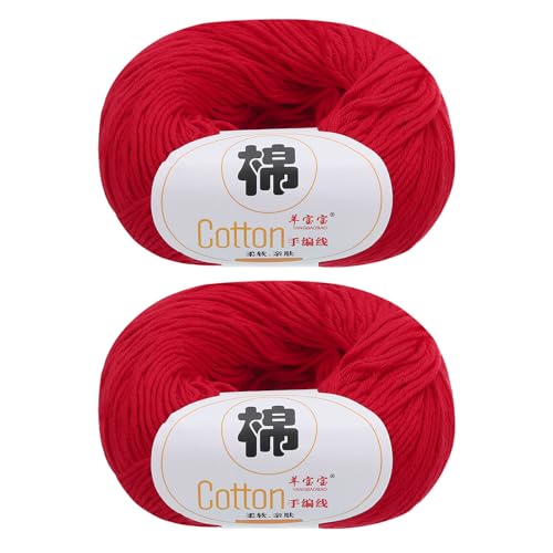 QUARKZMAN Baumwollgarn, 100% Baumwoll-Chunky-Garn zum Handstricken, Deckengarn zum Häkeln, 2 Pakete à 100g/3,53oz (pro Knäuel 50g/137yards)/Rot von QUARKZMAN
