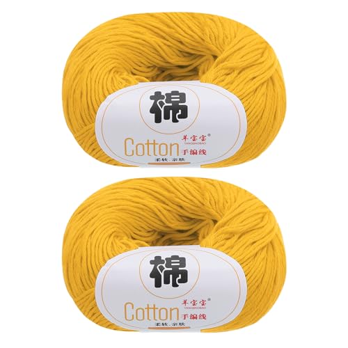 QUARKZMAN Baumwollgarn, 100% Baumwoll-Chunky-Garn zum Handstricken, Deckengarn zum Häkeln, 2 Pakete à 100g/3,53oz (pro Strang 50g/137yards)/Dunkelgelb von QUARKZMAN